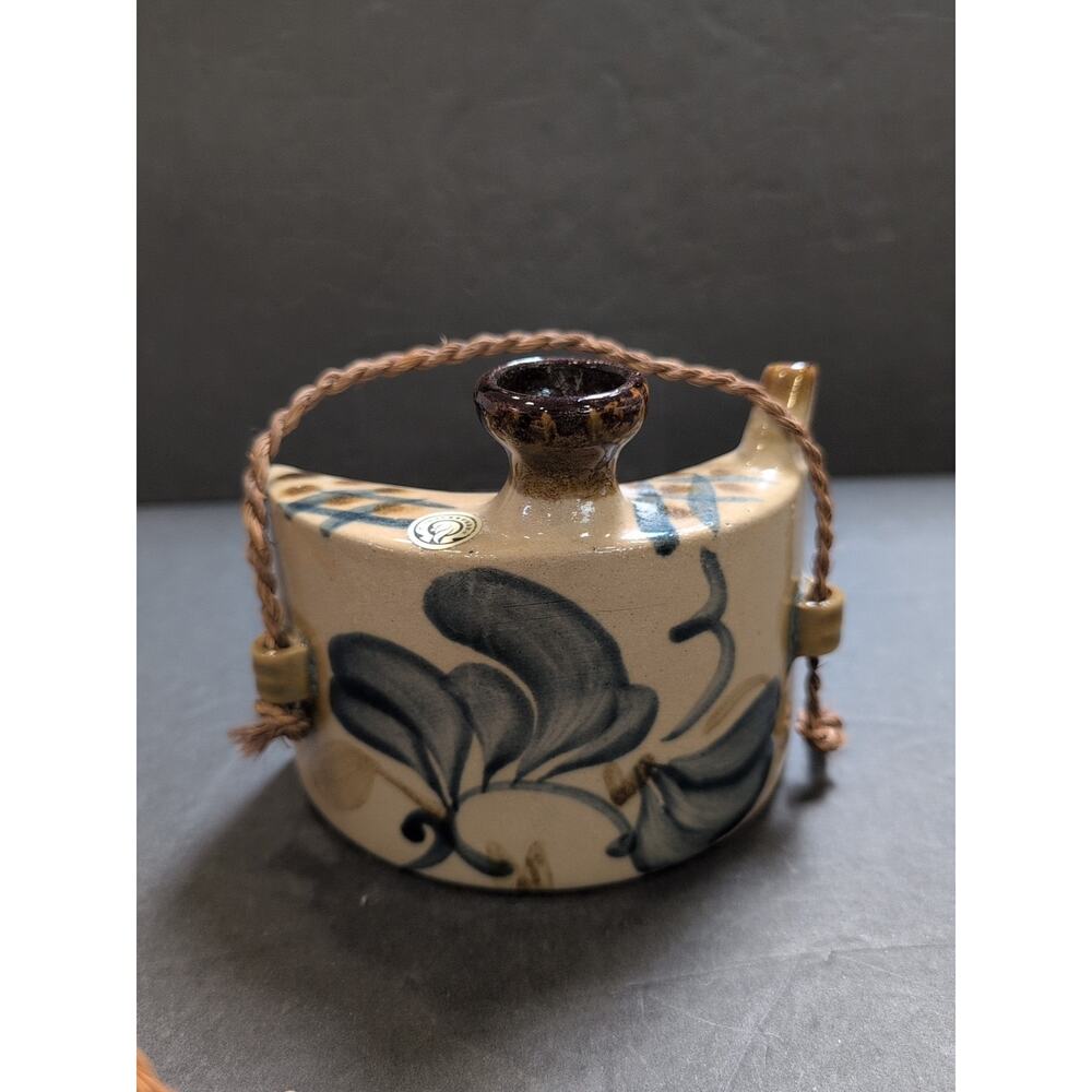 Okinawa Dachibin Awamori Sake Hip Flask Bottle Japan Vintage Blue Design